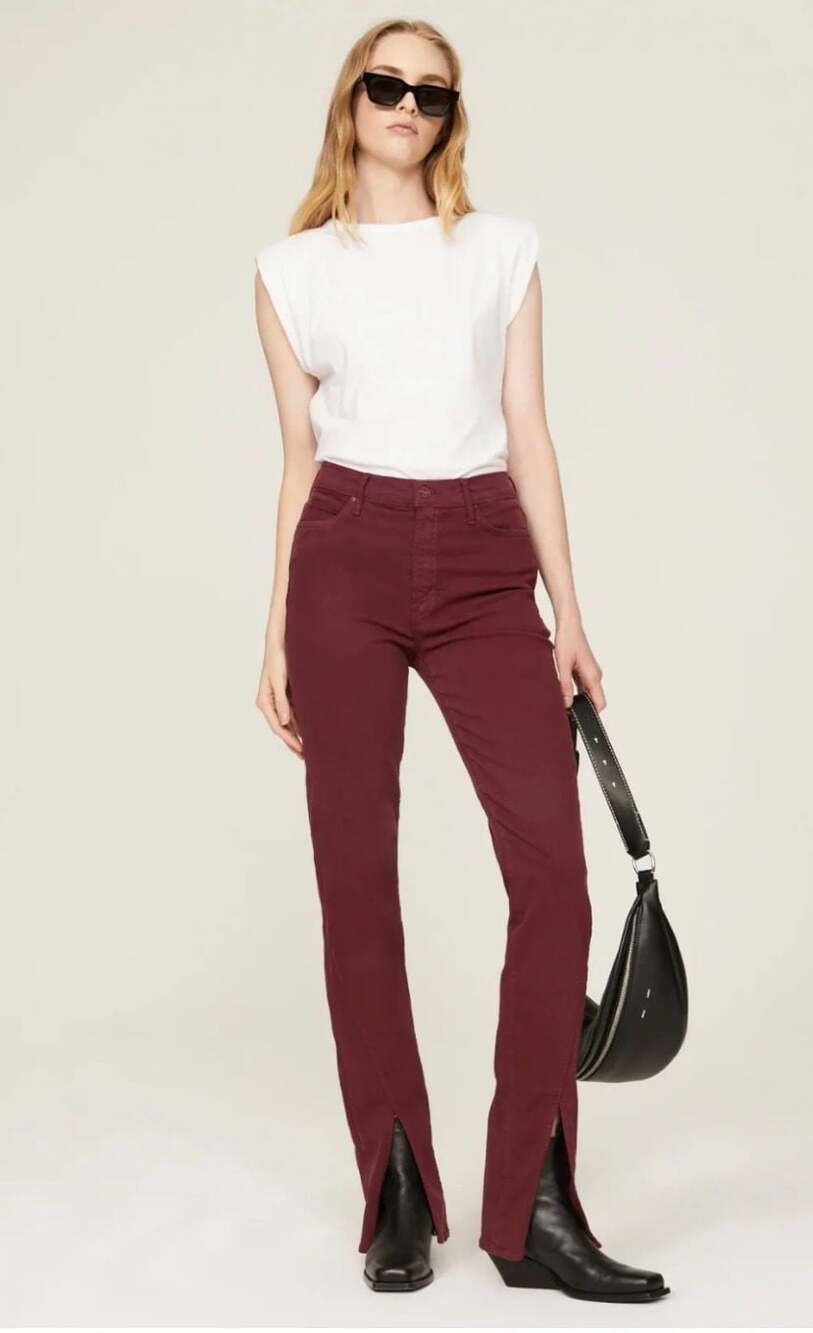 MOTHER The Rascal Sliced Up Jeans in Burgundy